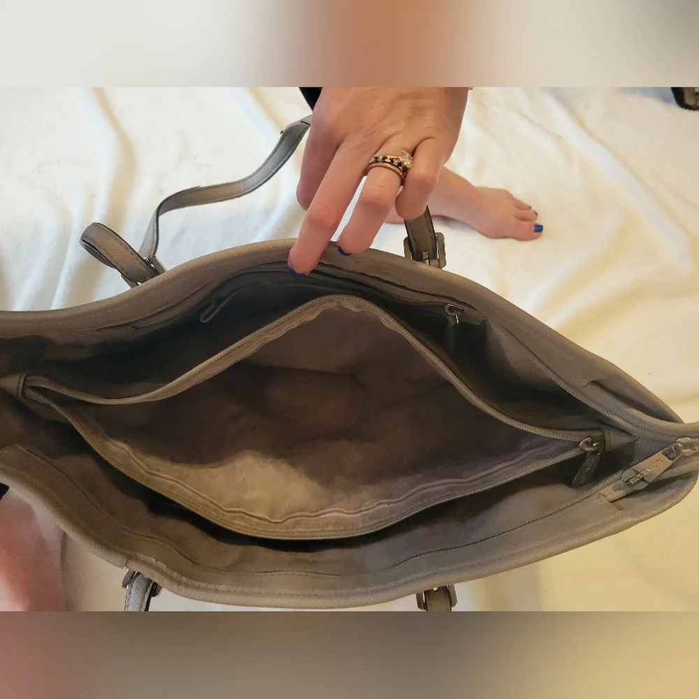 Michael Kors Jet Set Travel Tote Shoulder Bag Taupe Saffiano Leather Work Bag - Picture 7 of 11